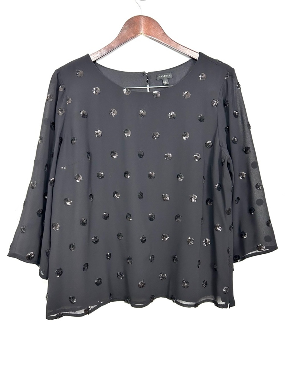 Talbots Sequin Dot Blouse Women’s Size L Chiffon Elegant Cocktail Party Evening